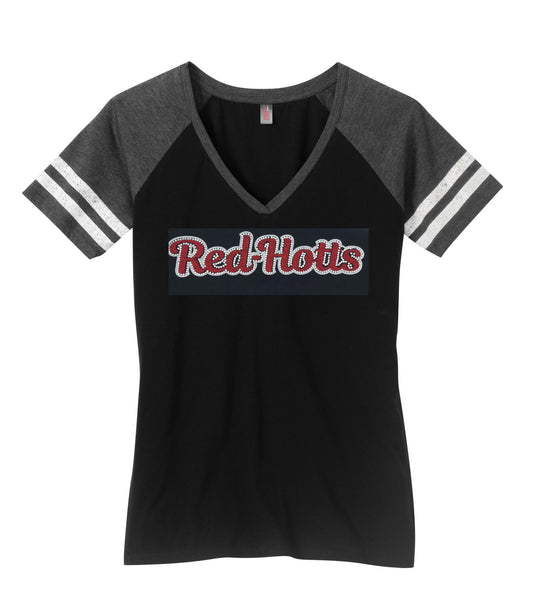 Red Hotts Glitter Bling Ladies V neck DM476
